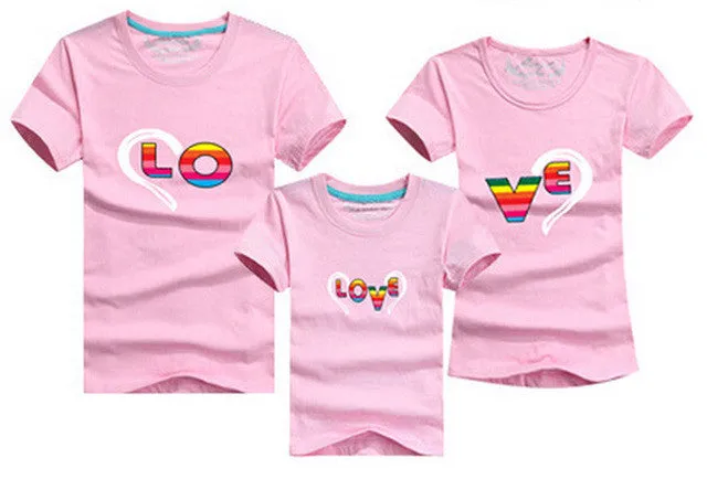 1pc 2016 Fashion Family Matching Outfits Heart-shaped T-shirt 12 Colors Korean family clothes mother father daughter Son clothes