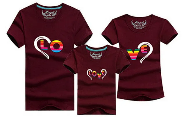 1pc 2016 Fashion Family Matching Outfits Heart-shaped T-shirt 12 Colors Korean family clothes mother father daughter Son clothes