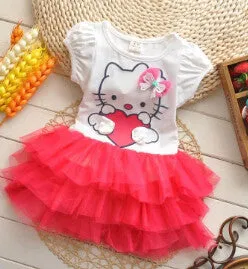 2015 summer style girls dress Hello kitty cartoon KT wings tutu dress bow veil Kids love children's clothing free shipping