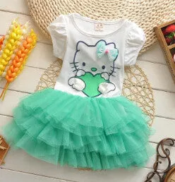 2015 summer style girls dress Hello kitty cartoon KT wings tutu dress bow veil Kids love children's clothing free shipping