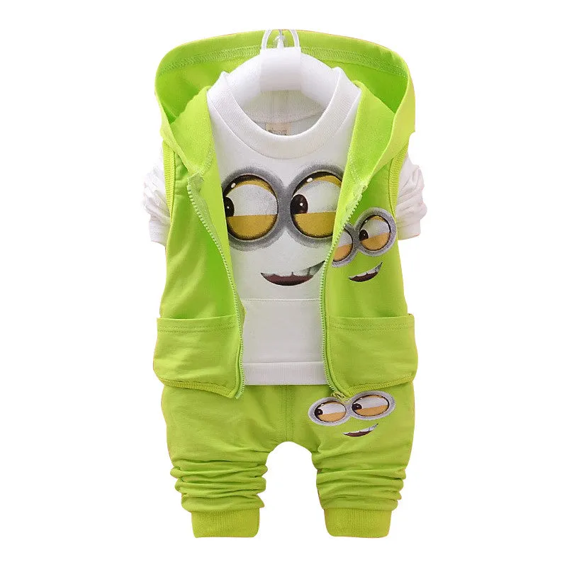 2016 Autumn Boys Clothing Sets Kids Coat jacket T Shirt Pants 3 Pcs Children Sport Suits Baby Girls Boys Minion Clothes set