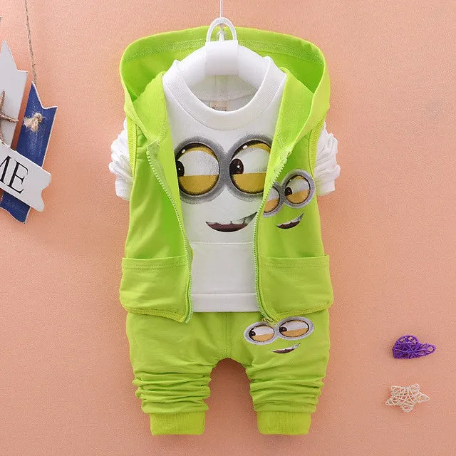 2016 Autumn Boys Clothing Sets Kids Coat jacket T Shirt Pants 3 Pcs Children Sport Suits Baby Girls Boys Minion Clothes set