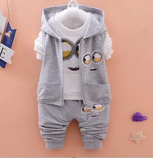 2016 Autumn Boys Clothing Sets Kids Coat jacket T Shirt Pants 3 Pcs Children Sport Suits Baby Girls Boys Minion Clothes set