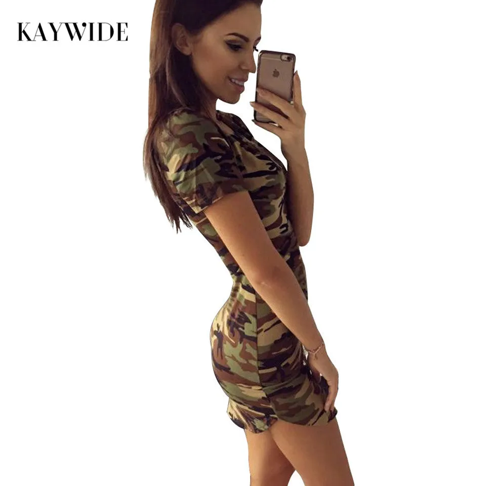 2016 New Fashion Women Summer Dress Short Sleeve Sexy Mini Dresses women Green Camouflage Print Woman Vestidos