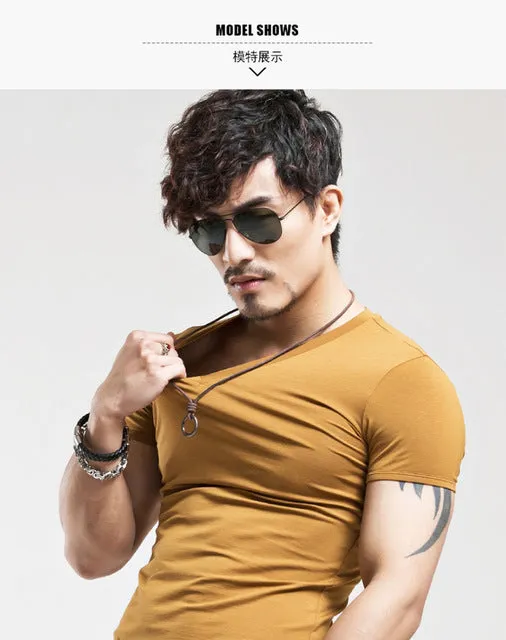 2017 MRMT Brand Clothing 10 colors elastic V neck Men T Shirt Mens Fashion Tshirt Fitness Casual Male T-shirt 5XL Free Shipping