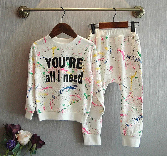 2PCS tops pants Toddler girl clothing colorful printing girls clothes tracksuit baby girls kids clothes for 2 3 4 5 7 years girl