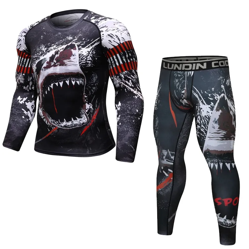 Advbridge Men tracksuit T shirts  Pants Suit MMA Long Sleeve T-shirt Men's Compression Shirt Fitness Bodybuilding MMA Rashguard Sport Suit