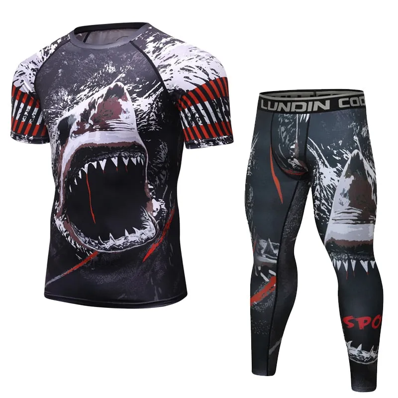 Advbridge Men tracksuit T shirts  Pants Suit MMA Long Sleeve T-shirt Men's Compression Shirt Fitness Bodybuilding MMA Rashguard Sport Suit