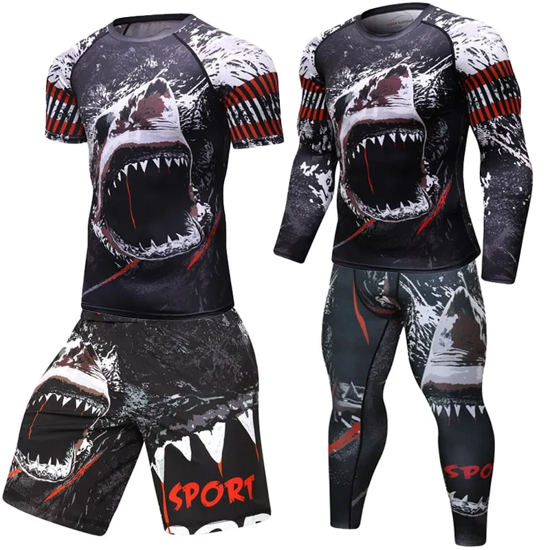 Advbridge Men tracksuit T shirts  Pants Suit MMA Long Sleeve T-shirt Men's Compression Shirt Fitness Bodybuilding MMA Rashguard Sport Suit