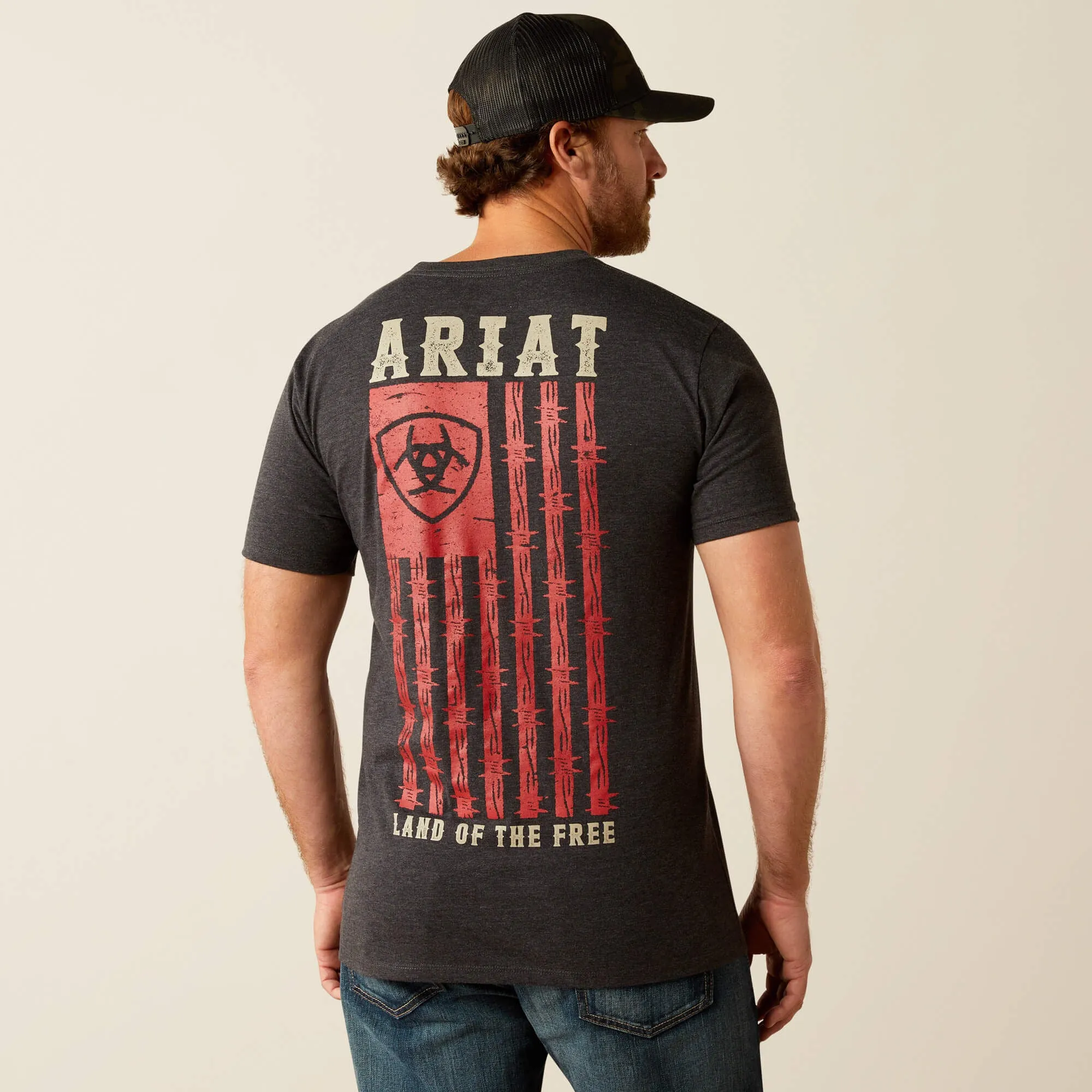 Ariat Charcoal "Land of the Free" Barbed Flag Tee for Men