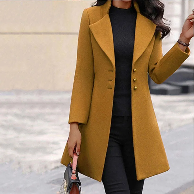 Autumn and winter new woolen women coat stand collar slim fit simple coat