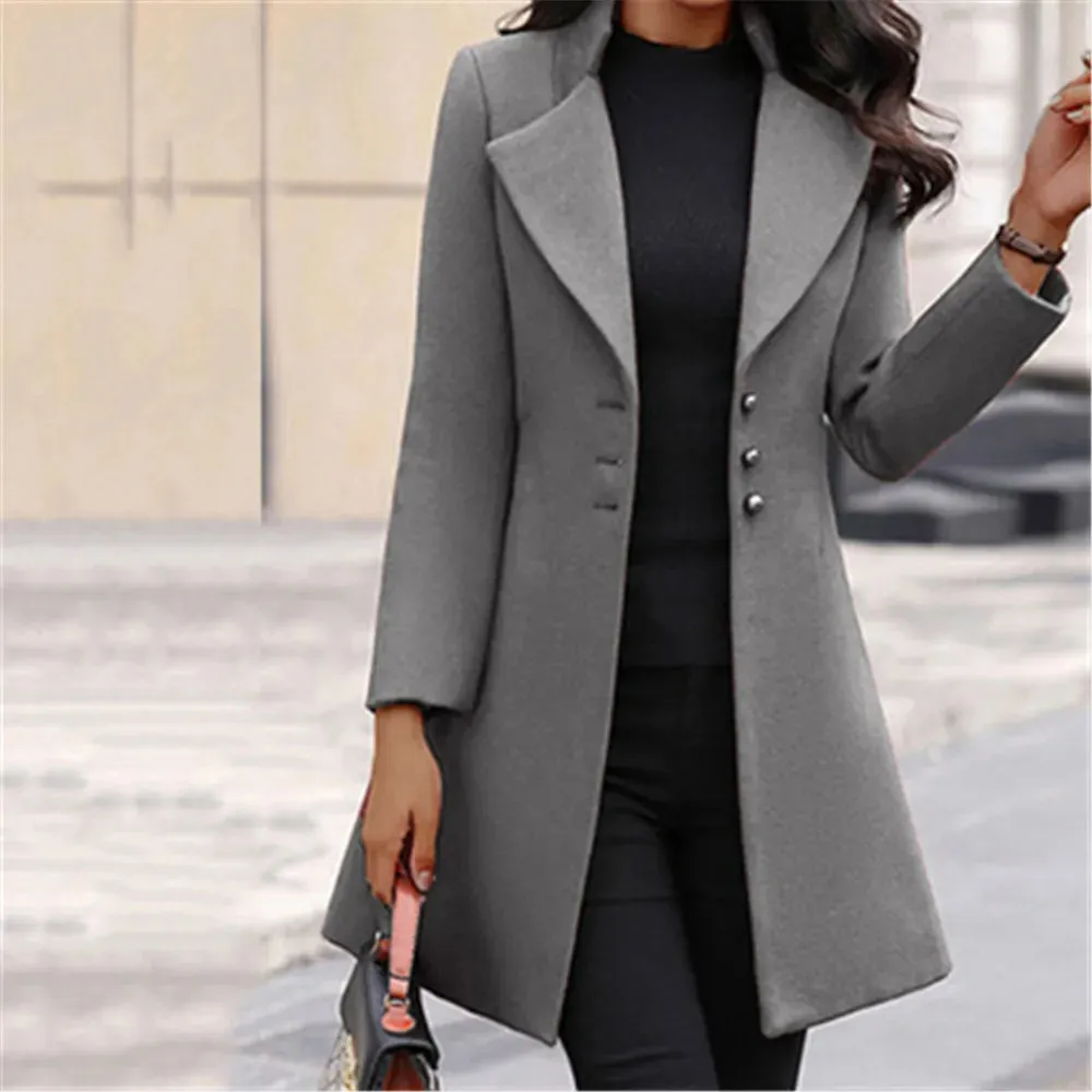 Autumn and winter new woolen women coat stand collar slim fit simple coat