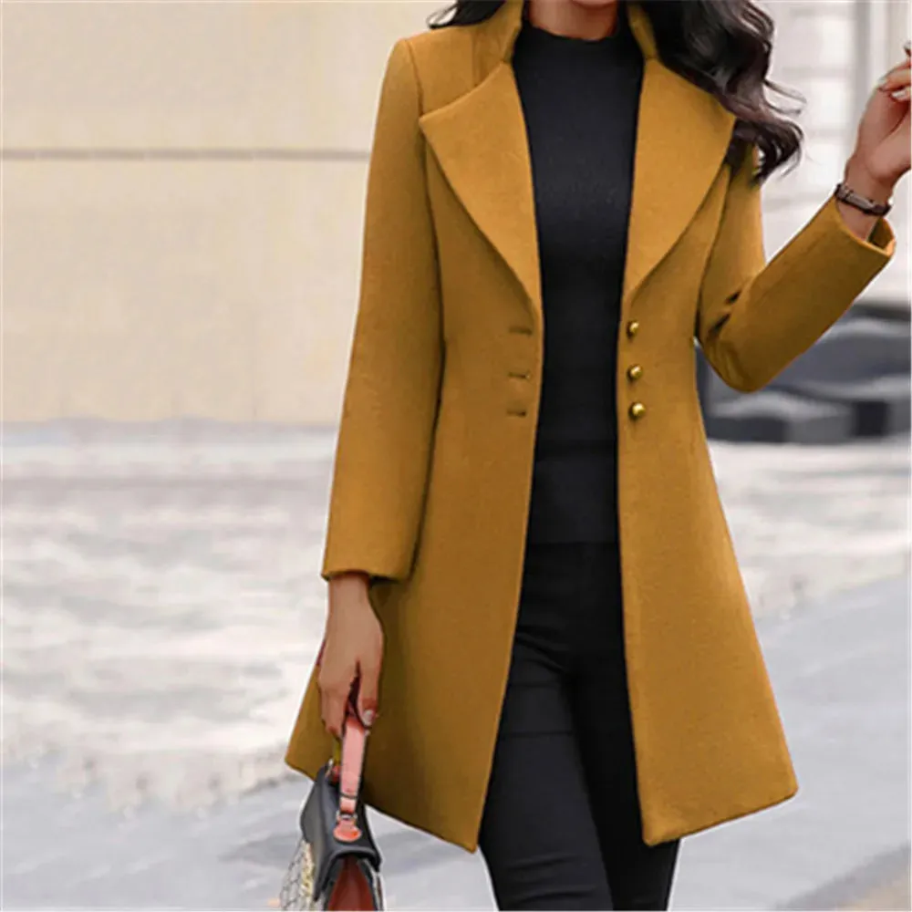 Autumn and winter new woolen women coat stand collar slim fit simple coat