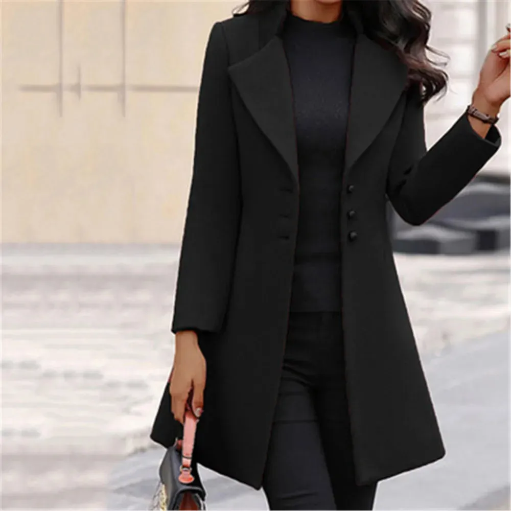 Autumn and winter new woolen women coat stand collar slim fit simple coat