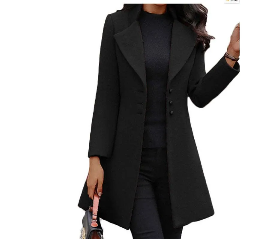 Autumn and winter new woolen women coat stand collar slim fit simple coat