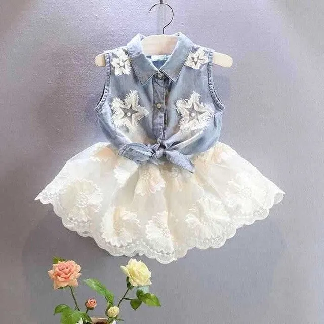 babymmclothes clothing set The new girls denim vest  white chiffon skirt girls clothes