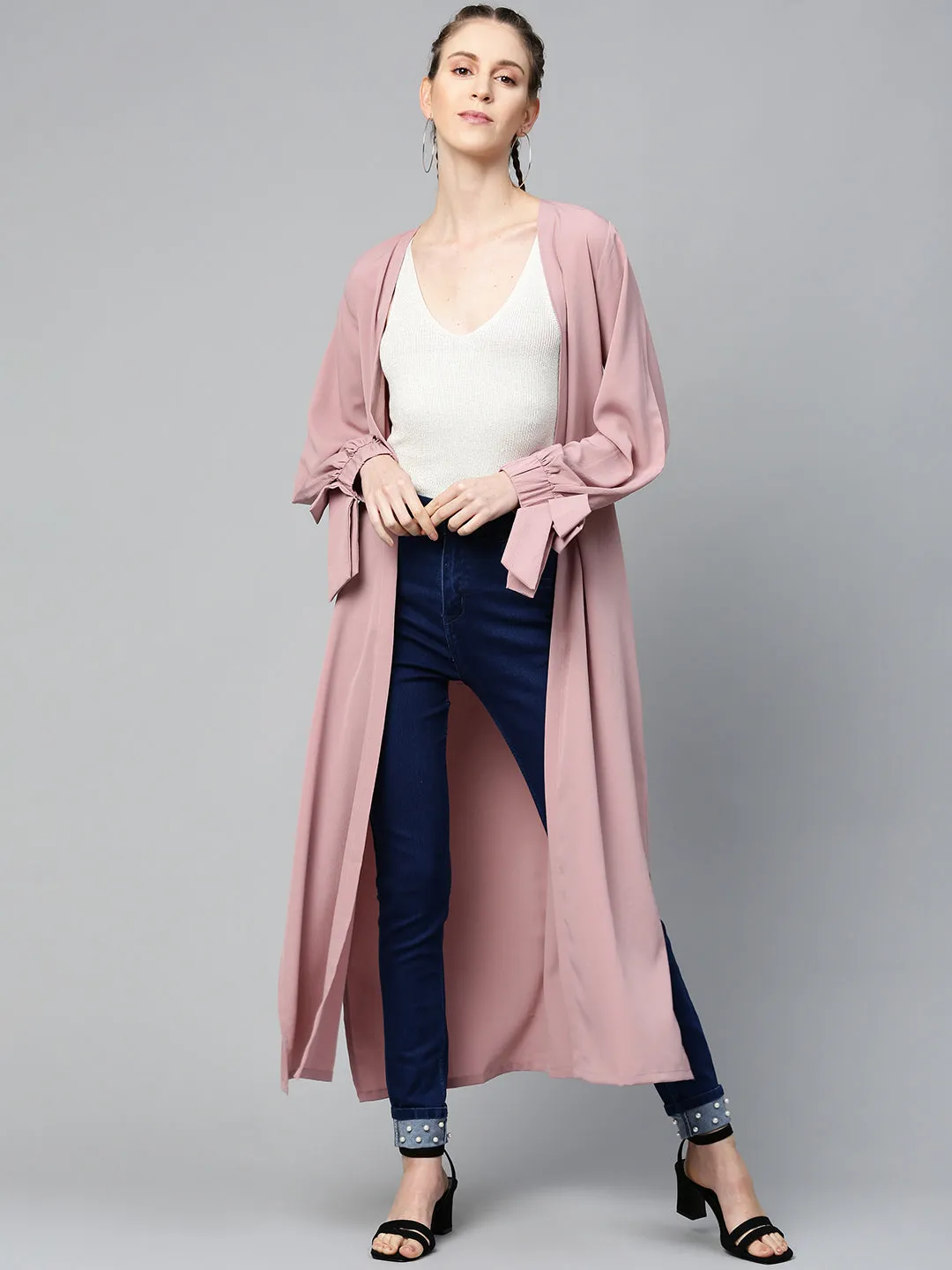 Baked Pink Solid Front Open Shrug