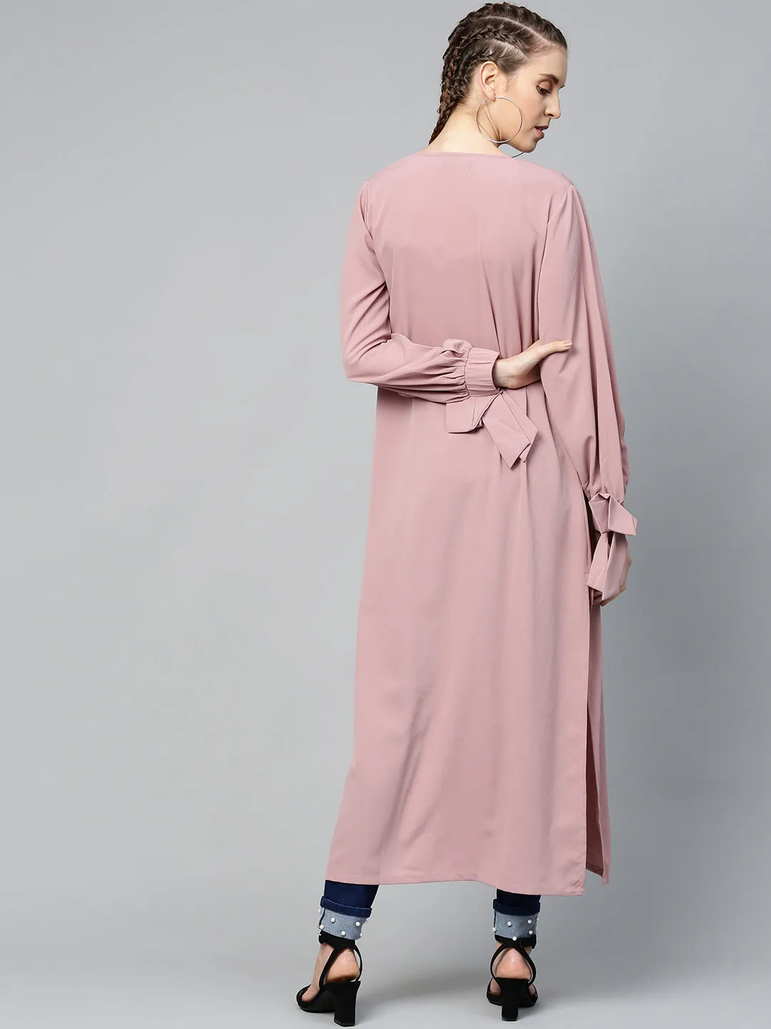 Baked Pink Solid Front Open Shrug