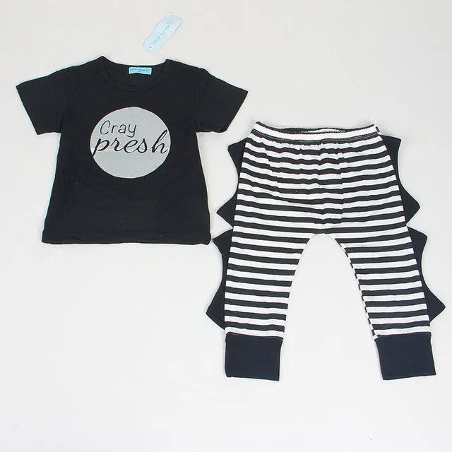 Bear Leader Baby Clothing Sets 2016 Summer Style Baby Girls Boys Clothes Black Letter T-shirt Imitation cowboy pants 2pcs suit