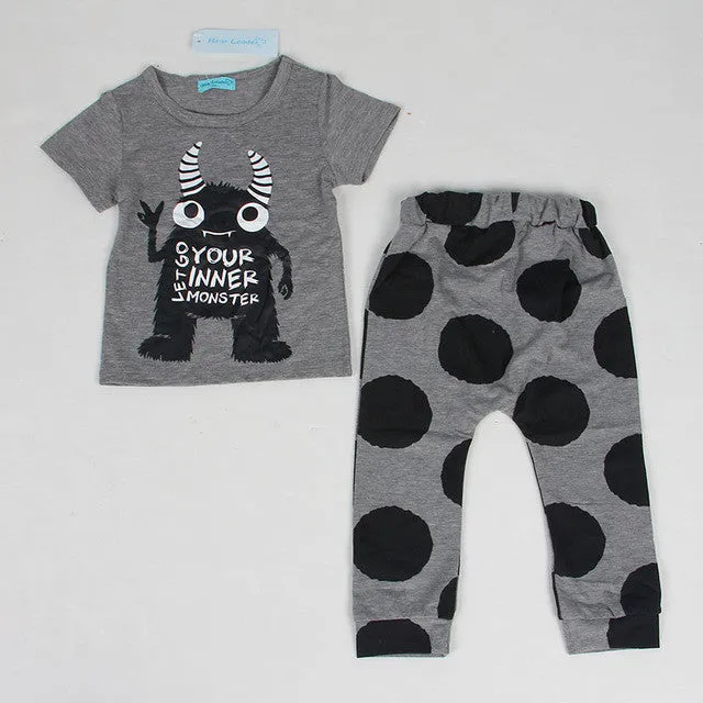 Bear Leader Baby Clothing Sets 2016 Summer Style Baby Girls Boys Clothes Black Letter T-shirt Imitation cowboy pants 2pcs suit