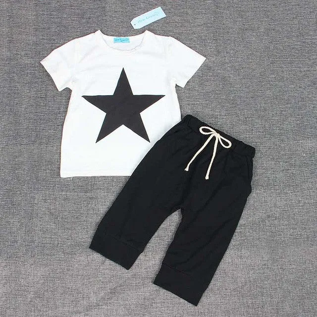 Bear Leader Baby Clothing Sets 2016 Summer Style Baby Girls Boys Clothes Black Letter T-shirt Imitation cowboy pants 2pcs suit