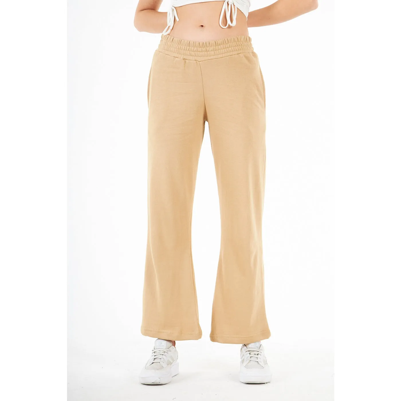 Beige Wide Leg High Trousers