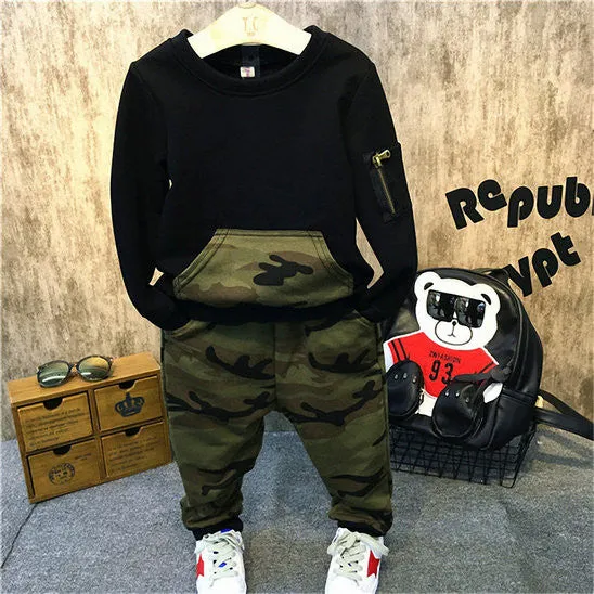 Belababy Boys Clothing Sets Baby Spring Sports Casual Long Sleeve Shirt Pants Kids 2PCS Camouflage Clothes Set For Boys