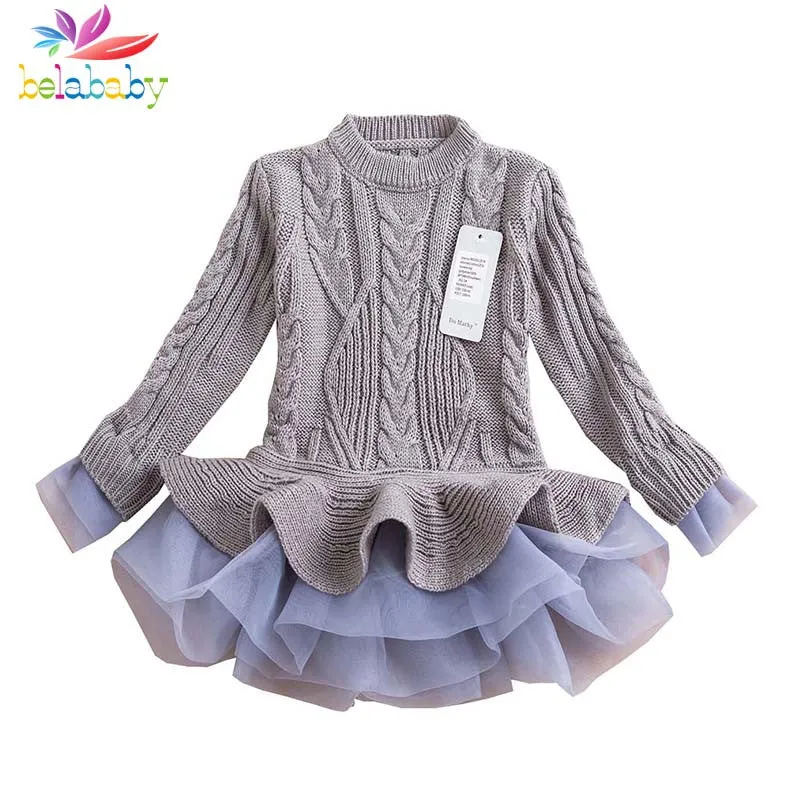 Belababy Girl Winter Dress 2017 Fashion Autumn Princess Girl Long Sleeve Sweater TuTu Dress Kids Christmas Dresses For Girls