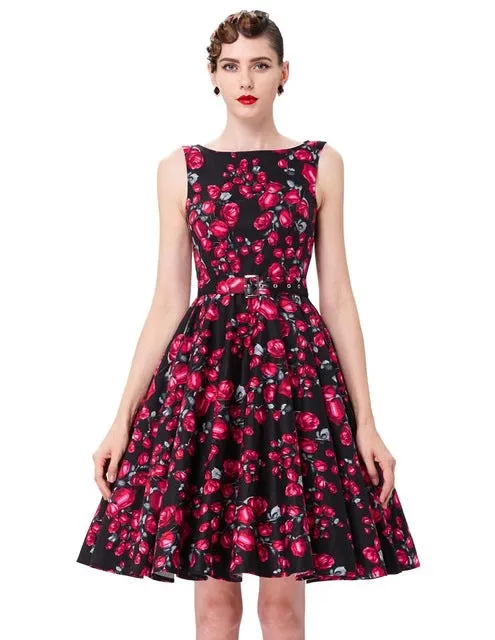 Belle Poque Print Floral 50s Vintage Dresses Audrey Hepburn 2017 Women Summer Retro Dress vestidos robe Womens Casual Clothing