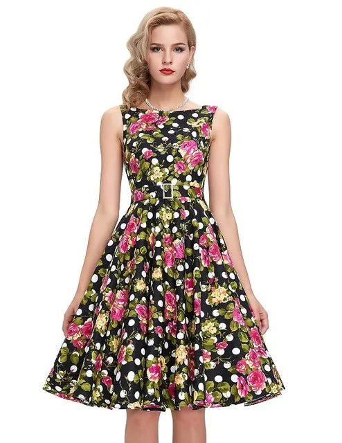 Belle Poque Print Floral 50s Vintage Dresses Audrey Hepburn 2017 Women Summer Retro Dress vestidos robe Womens Casual Clothing