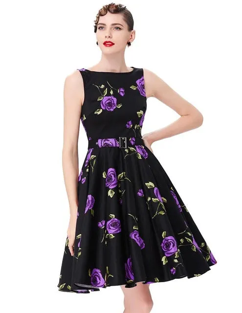 Belle Poque Print Floral 50s Vintage Dresses Audrey Hepburn 2017 Women Summer Retro Dress vestidos robe Womens Casual Clothing