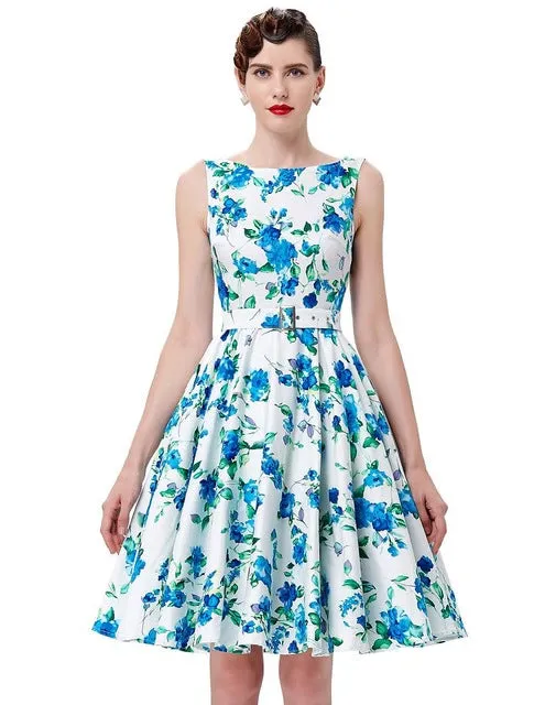 Belle Poque Print Floral 50s Vintage Dresses Audrey Hepburn 2017 Women Summer Retro Dress vestidos robe Womens Casual Clothing