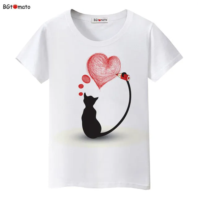 BGtomato super cool elegant cat T-shirts for women originality design fashion 3D shirts Brand good quality soft casual shirts