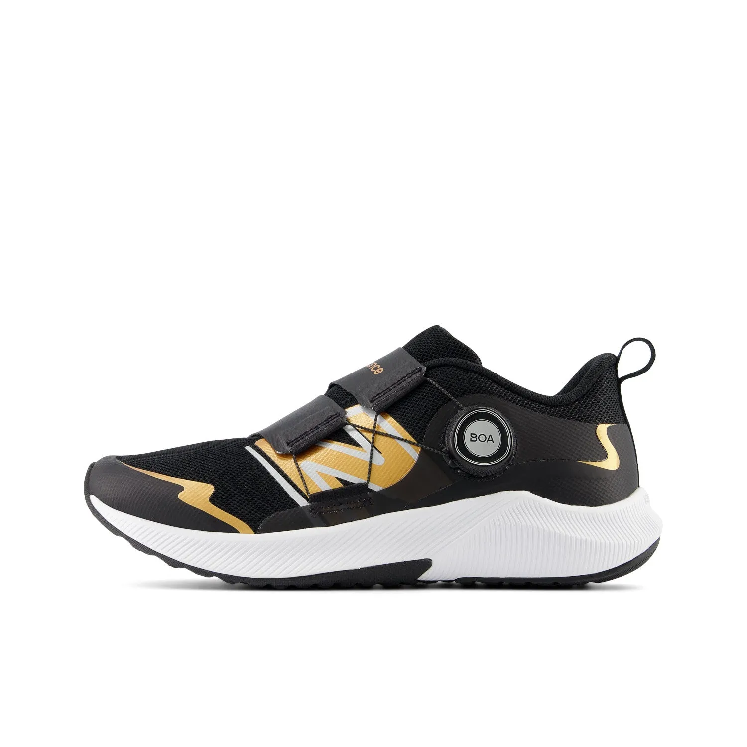 Big Kid's New Balance DynaSoft Reveal v4 BOA Color: Black with Copper Metallic & Silver Metallic