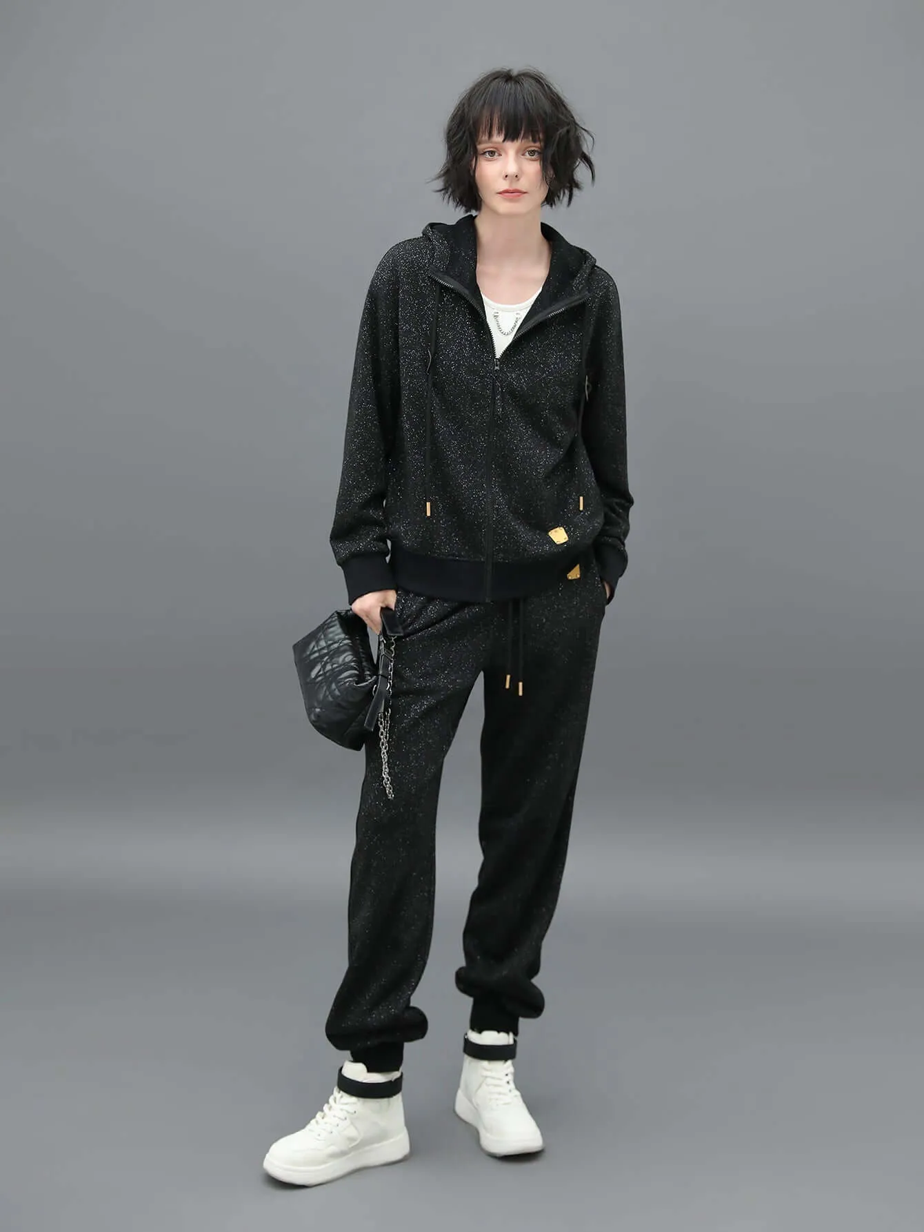 Black Sporty Rib Cuff Pants