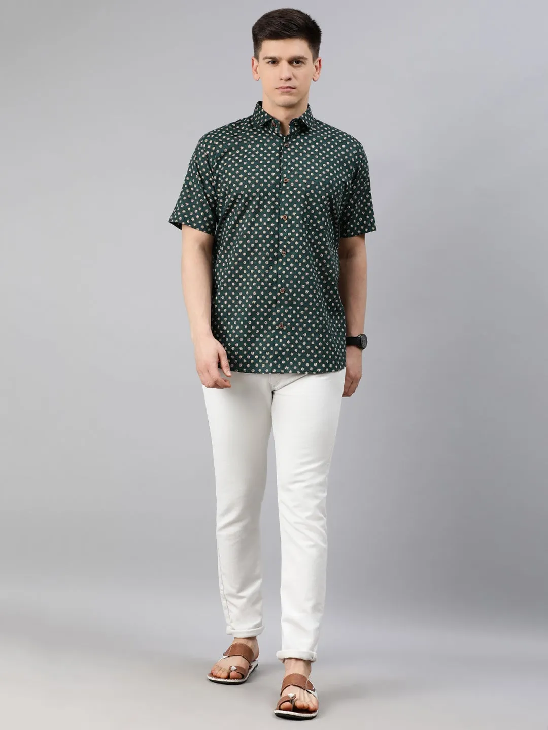 Blue Cotton Short Sleeves Shirts For Men-Mmh038