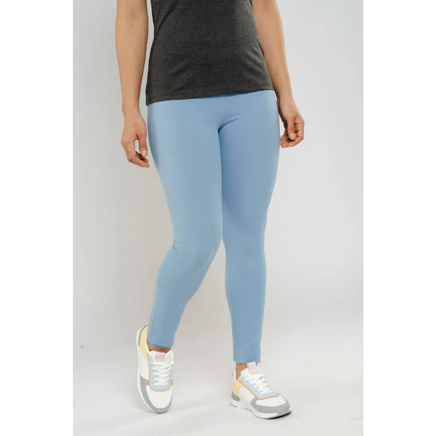 Blueage Light Blue Plain Leggings