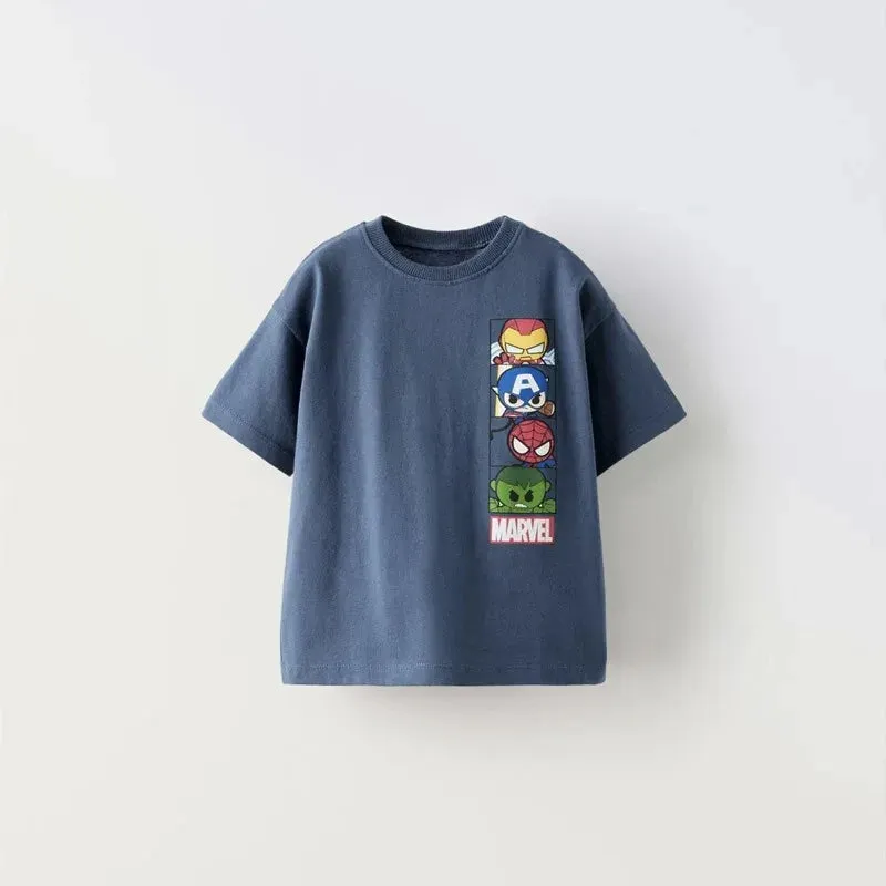 Boys Cartoon TShirt Kids New Round Neck Tops Outer Wear 1-6Age Child Summer Clothing Kids Fashion Simple Versatile White Tees