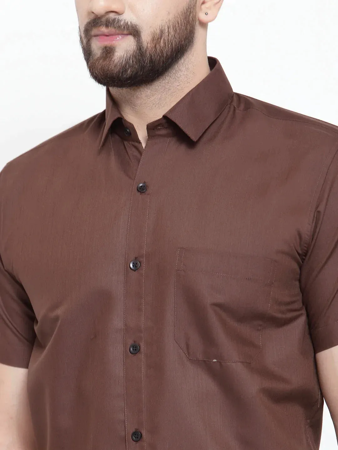 Brown Men'S Cotton Half Sleeves Solid Formal Shirts