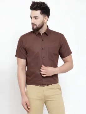 Brown Men'S Cotton Half Sleeves Solid Formal Shirts