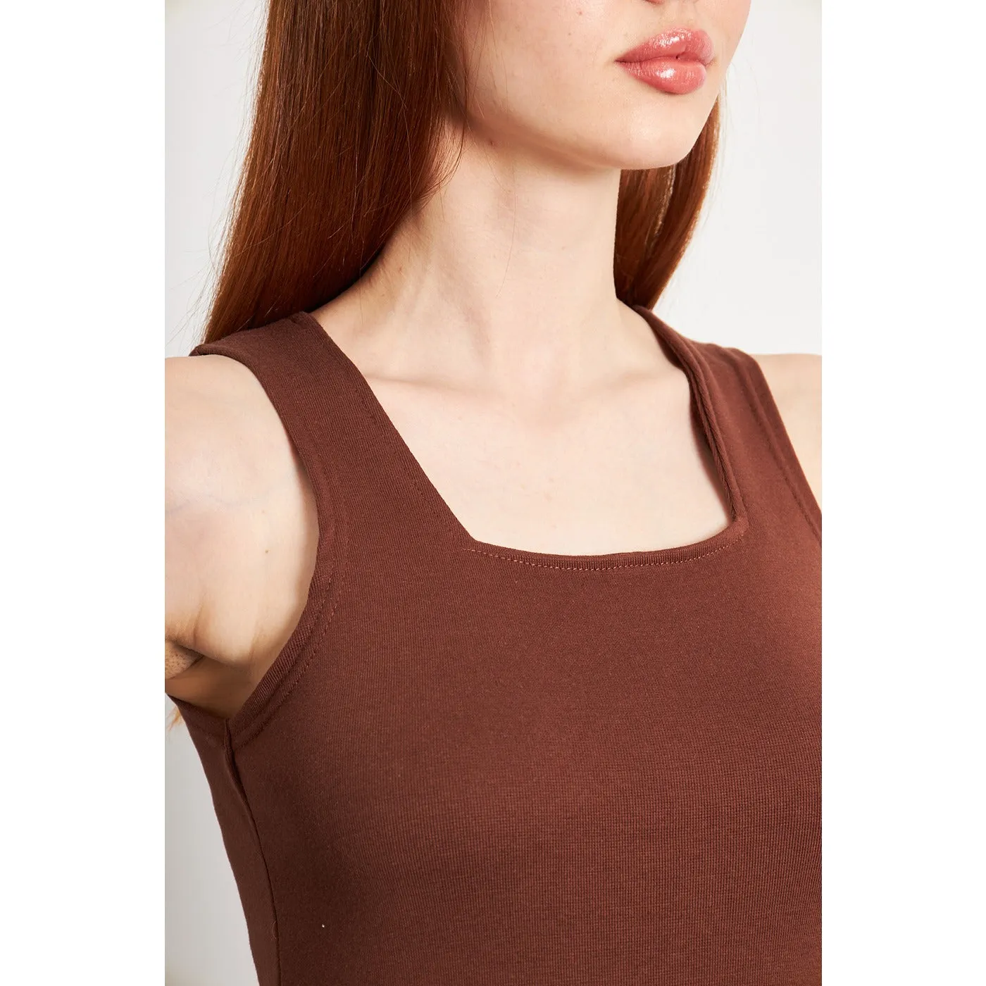 Brown Square Neck Tank Top