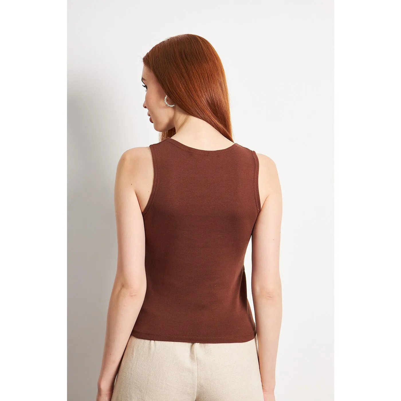 Brown Square Neck Tank Top