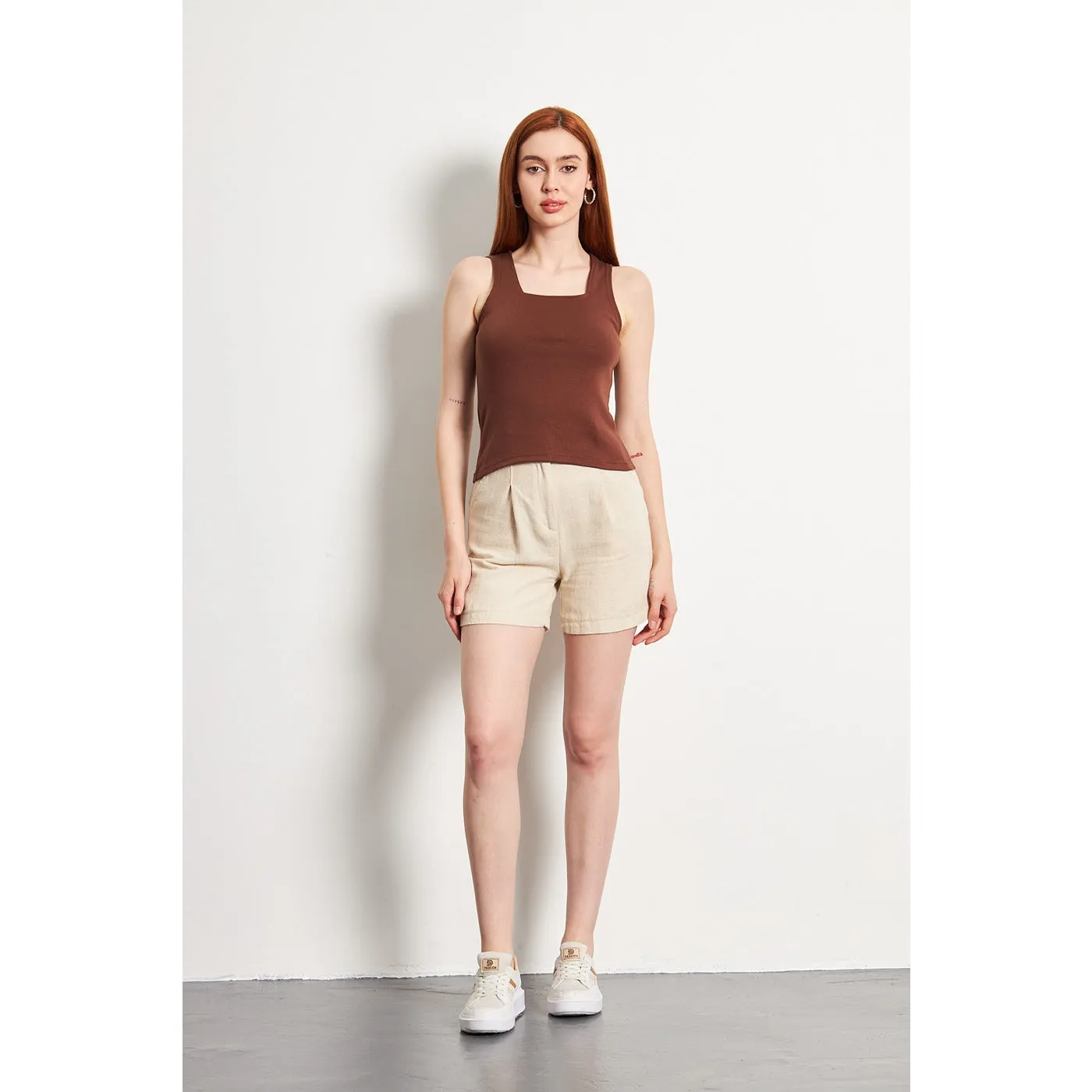 Brown Square Neck Tank Top