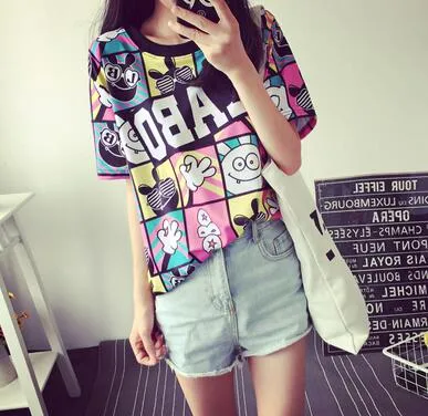 Camisetas Crop Top 2017 Summer Style Women T-shirt Unique Printed Tees Basic Short-sleeve Harajuku Bottoming Tops Free Shipping