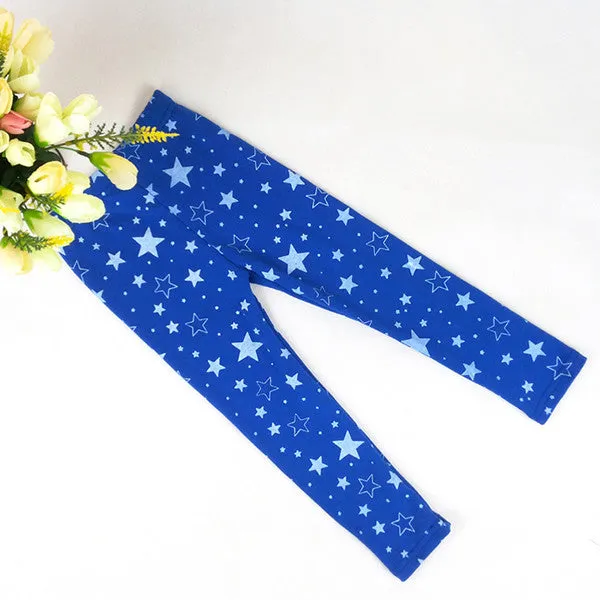 Child Kids Girls Star Printed Pants Skinny Pants Warm Stretchy Leggings Trousers