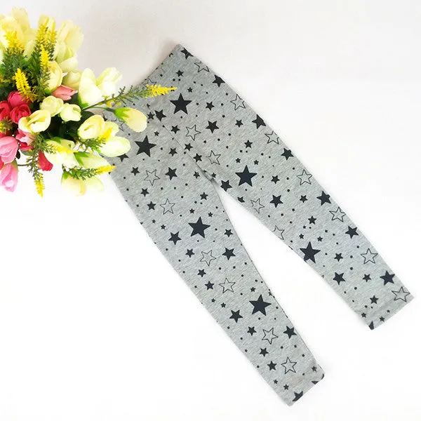 Child Kids Girls Star Printed Pants Skinny Pants Warm Stretchy Leggings Trousers