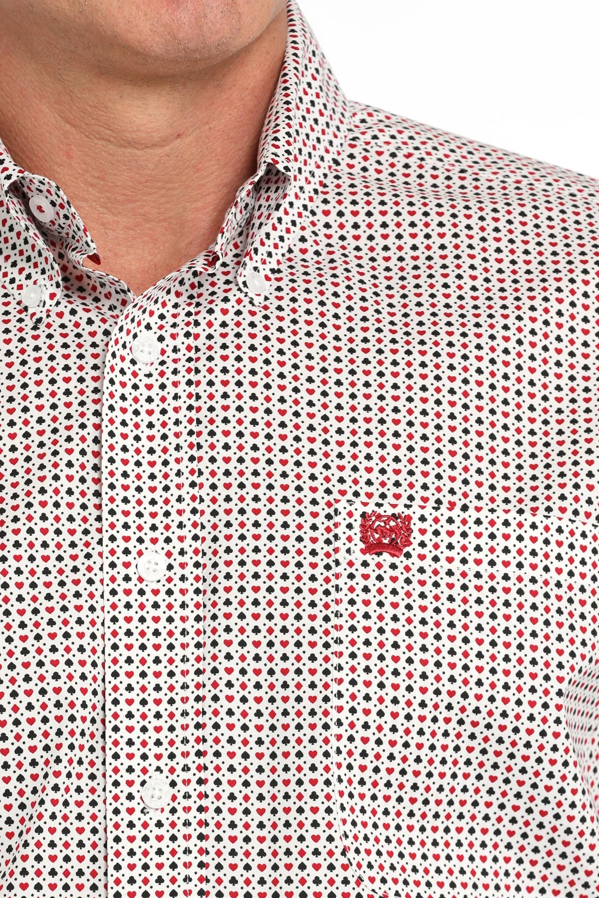 Cinch White Playing Card Suits Print Button-Down Stretch Shirt for Men