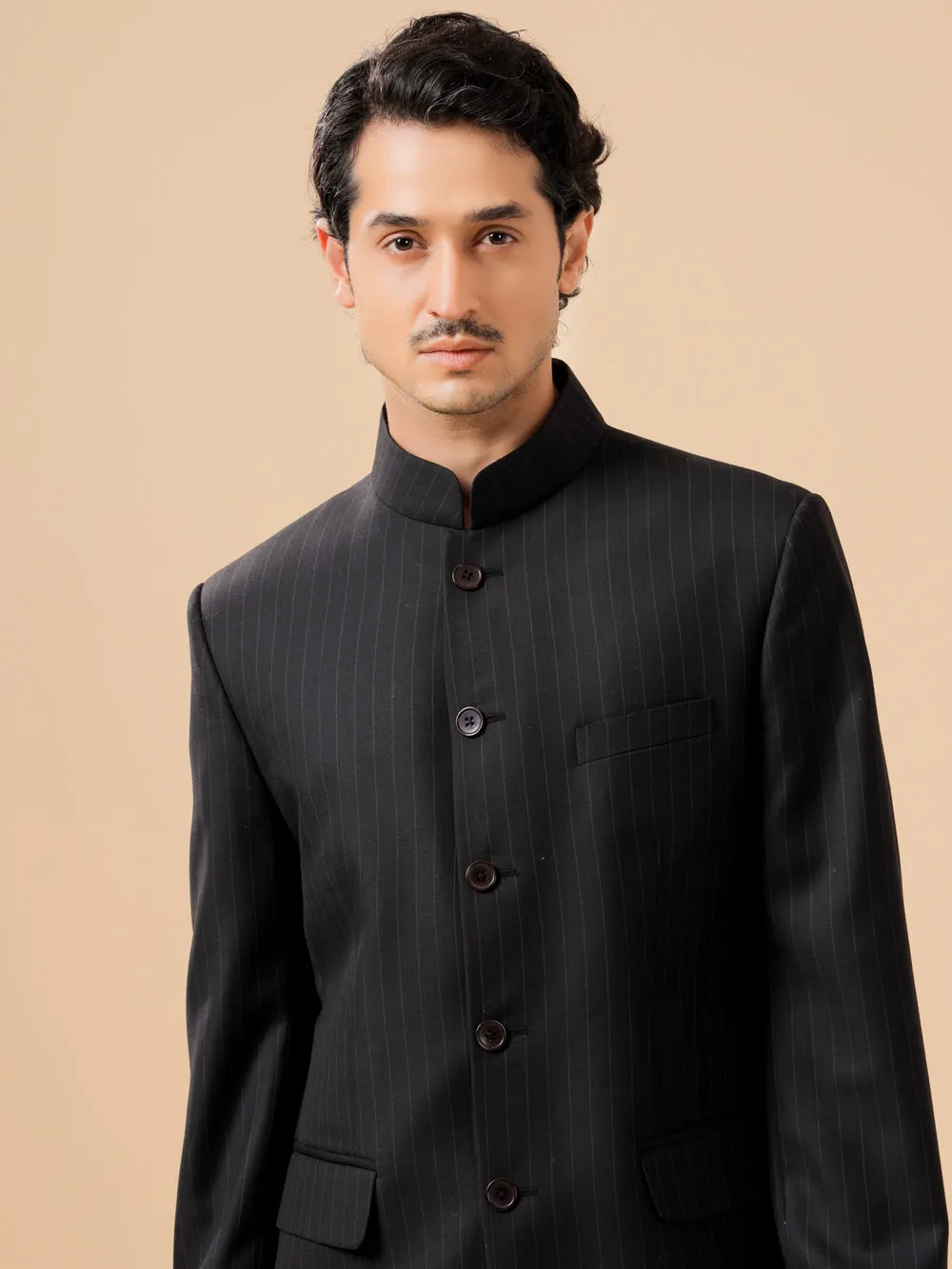 Classic Bandhgala With Contrast Pin Stripe