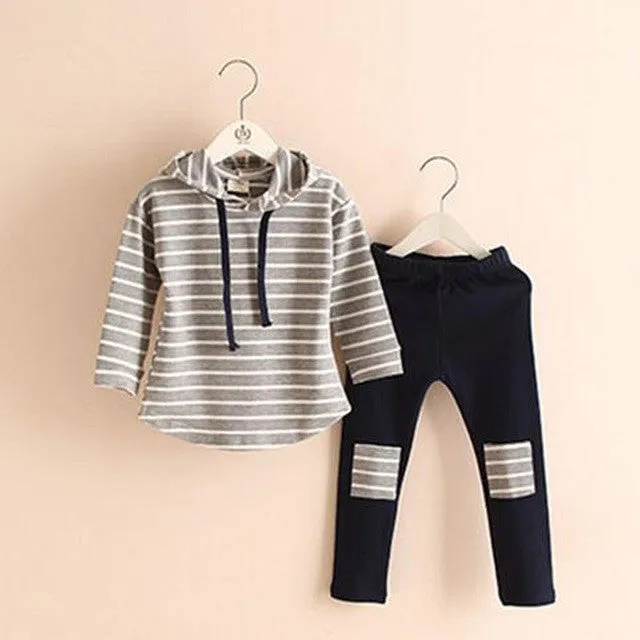 Classic Striped Baby Girl Clothing Set Spring Retail 2Pcs Hooded Sweatshirts Leggings Pants Girls Clothes Sets Casual Kids Suits