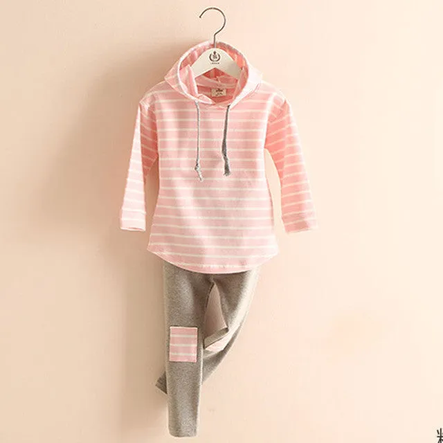 Classic Striped Baby Girl Clothing Set Spring Retail 2Pcs Hooded Sweatshirts Leggings Pants Girls Clothes Sets Casual Kids Suits